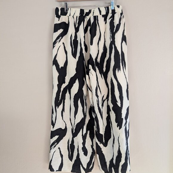 NWT Pleione Textured Easy Wide Leg Pull-on Pants Cream Black Paint Stroke Size M - Picture 4 of 6